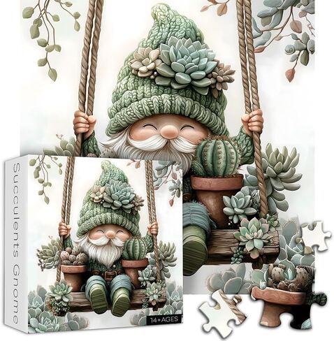 Funny Gnomes Puzzles for Adults 1000 Pieces, Nature Mushroom Butterfly Garden Themed, Cute Spring Gnome Flower Jigsaw Puzzles Challenge in Kuwait