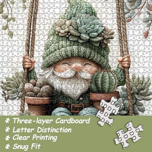 Funny Gnomes Puzzles for Adults 1000 Pieces, Nature Mushroom Butterfly Garden Themed, Cute Spring Gnome Flower Jigsaw Puzzles Challenge in Kuwait