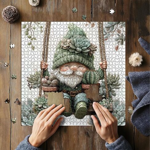 Funny Gnomes Puzzles for Adults 1000 Pieces, Nature Mushroom Butterfly Garden Themed, Cute Spring Gnome Flower Jigsaw Puzzles Challenge in Kuwait