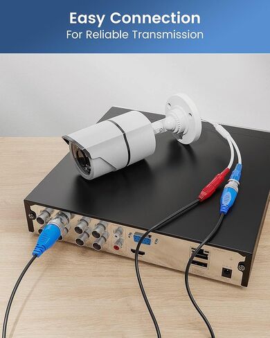 4 Pack 60ft All-in-One Video Power Cables, BNC Extension Surveillance Camera Cables for CCTV Security DVR System Installation, Included BNC Connectors and Cable Clips in Kuwait