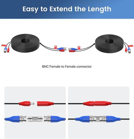4 Pack 60ft All-in-One Video Power Cables, BNC Extension Surveillance Camera Cables for CCTV Security DVR System Installation, Included BNC Connectors and Cable Clips in Kuwait