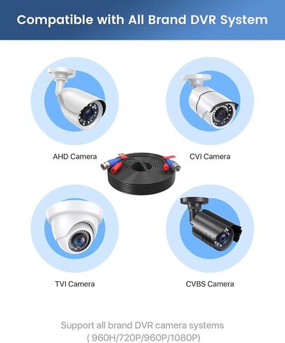 4 Pack 60ft All-in-One Video Power Cables, BNC Extension Surveillance Camera Cables for CCTV Security DVR System Installation, Included BNC Connectors and Cable Clips in Kuwait