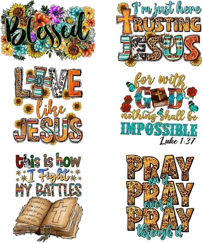 6Pcs Jesus Iron on Patches Washable Jesus is Love Cross Pattern Heat Transfer Vinyl Decals Jesus Thermal Transfer Sticker Iron on Appliques Jesus Accessories Decorations for Clothes Craft DIY（Jesus） in Saudi Arabia