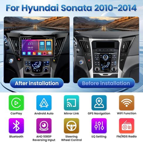 Fuluku【4+64GB】double din for Hyundai Sonata 2010-2014 Android Car Stereo 9" Touch Screen with Wireless Carplay Android Auto, Radio Dash Kit GPS Navigation WiFi Bluetooth SWC Mirror Link Backup Camera in Kuwait
