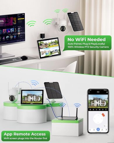 CAMCAMP 2K PTZ كاميرا أمان شمسية اللاسلكية في الهواء الطلق لنظام أمن المنزلي بالطاقة الشمسية ، لا حاجة واي فاي ، ألوان رؤية ليلية. in Kuwait