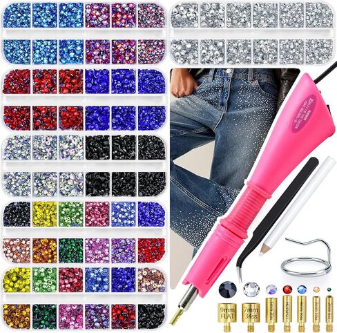 Briskbloom Hotfix Rhinestones Setter ، Hot Fix Rhinestone Bedazzler Kit مع 5600pcs أحجار الراين ، عصا المسلحة المذهلة لحرف قماش الملابس ، 10SS 16SS 20SS 3 أحجار الأحجار الكريمة ، والألوان المتعددة in Kuwait