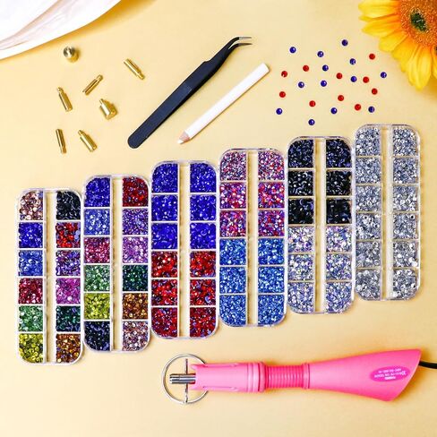 Briskbloom Hotfix Rhinestones Setter ، Hot Fix Rhinestone Bedazzler Kit مع 5600pcs أحجار الراين ، عصا المسلحة المذهلة لحرف قماش الملابس ، 10SS 16SS 20SS 3 أحجار الأحجار الكريمة ، والألوان المتعددة in Kuwait
