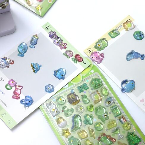 Cute 3D Puffy Stickers, Kawaii Penguin Octopus Starfish Jellyfish Transparent Epoxy Stickers, Glitter Bubble Raised Stickers for Journaling Scrapbooking Phone Case Water Bottle Crafts Decorative in Saudi Arabia