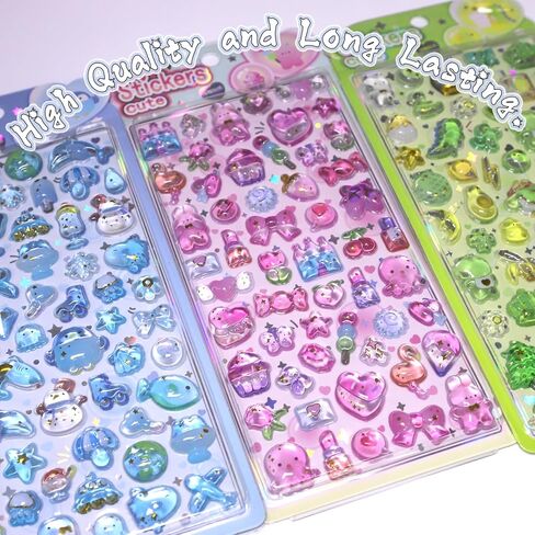 Cute 3D Puffy Stickers, Kawaii Penguin Octopus Starfish Jellyfish Transparent Epoxy Stickers, Glitter Bubble Raised Stickers for Journaling Scrapbooking Phone Case Water Bottle Crafts Decorative in Saudi Arabia
