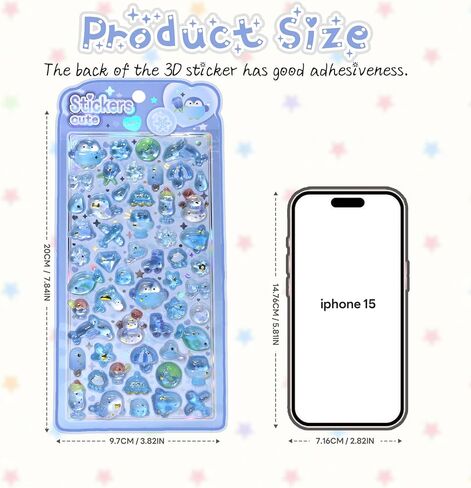 Cute 3D Puffy Stickers, Kawaii Penguin Octopus Starfish Jellyfish Transparent Epoxy Stickers, Glitter Bubble Raised Stickers for Journaling Scrapbooking Phone Case Water Bottle Crafts Decorative in Saudi Arabia