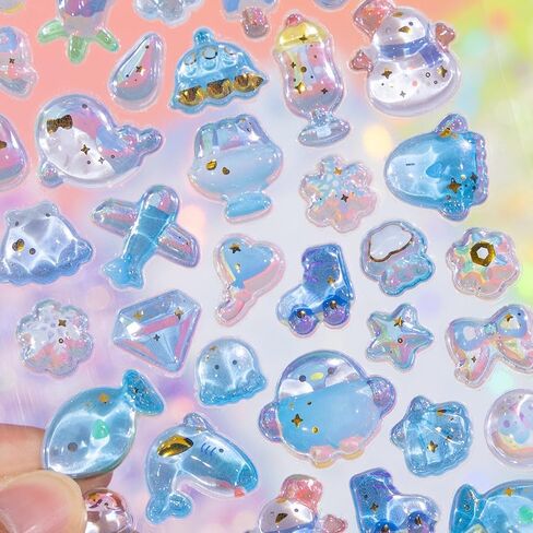 Cute 3D Puffy Stickers, Kawaii Penguin Octopus Starfish Jellyfish Transparent Epoxy Stickers, Glitter Bubble Raised Stickers for Journaling Scrapbooking Phone Case Water Bottle Crafts Decorative in Saudi Arabia
