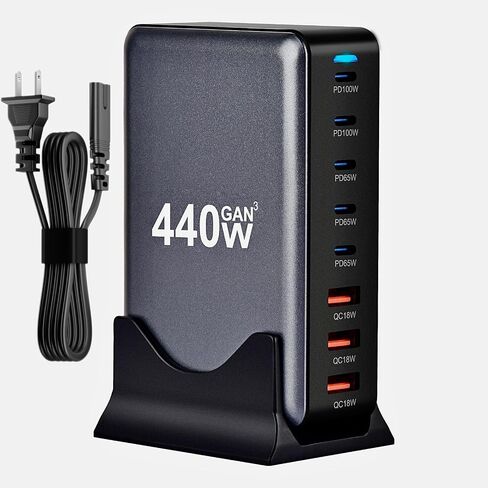 600W USB C Charger ، USB C 8-Port Fast Charge Station Hub ، GAN Fast Charger Block ، Fast PD 140W 100W 30W LAPTOP Charger QC 30W ADAPTER FOR MacBook Pro/ALL/ALL IPAD ، HP Dell ، Steam Deck ، iPhone 16/15 in Kuwait
