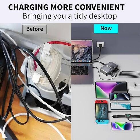600W USB C Charger ، USB C 8-Port Fast Charge Station Hub ، GAN Fast Charger Block ، Fast PD 140W 100W 30W LAPTOP Charger QC 30W ADAPTER FOR MacBook Pro/ALL/ALL IPAD ، HP Dell ، Steam Deck ، iPhone 16/15 in Kuwait
