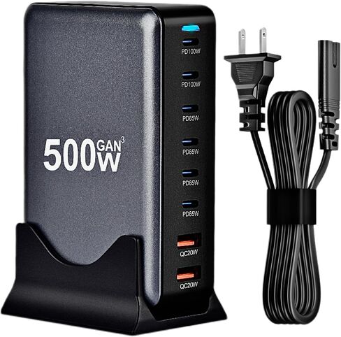 600W USB C Charger ، USB C 8-Port Fast Charge Station Hub ، GAN Fast Charger Block ، Fast PD 140W 100W 30W LAPTOP Charger QC 30W ADAPTER FOR MacBook Pro/ALL/ALL IPAD ، HP Dell ، Steam Deck ، iPhone 16/15 in Kuwait