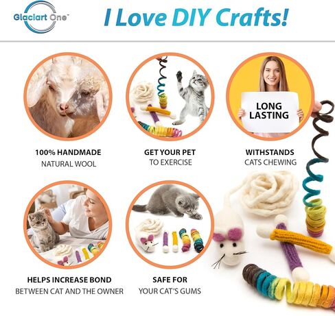 Glaciart One Felt Wool Plush Cat Toy | Soft Fuzzy Enrichment 100% Natural Wool Stuffed with Organic Catnip | Interactive Catnip Play Cat Toy | Safe for Pets, Non-AZO Colored Dyes in Saudi Arabia