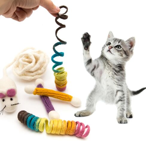 Glaciart One Felt Wool Plush Cat Toy | Soft Fuzzy Enrichment 100% Natural Wool Stuffed with Organic Catnip | Interactive Catnip Play Cat Toy | Safe for Pets, Non-AZO Colored Dyes in Saudi Arabia