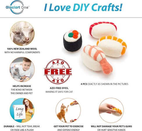Glaciart One Felt Wool Plush Cat Toy | Soft Fuzzy Enrichment 100% Natural Wool Stuffed with Organic Catnip | Interactive Catnip Play Cat Toy | Safe for Pets, Non-AZO Colored Dyes in Saudi Arabia
