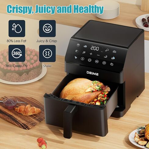 Die Air Fryer 6.5 QT Oilless 1700W سعة كبيرة من المقايض الطهي الصحية مع 10 نافذة طبخ مرئية ، سلة غير لاصقة in Kuwait