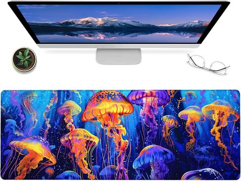 Nautical Jellyfish Gaming Mouse Pad,12x31.5in Non-Slip Rubber Beach Ocean Desk Mat,Large Extended Mousepad for Office Home Laptop,Mice Pads Gifts,Game Lover Deskmat Decor (Blue) in Saudi Arabia