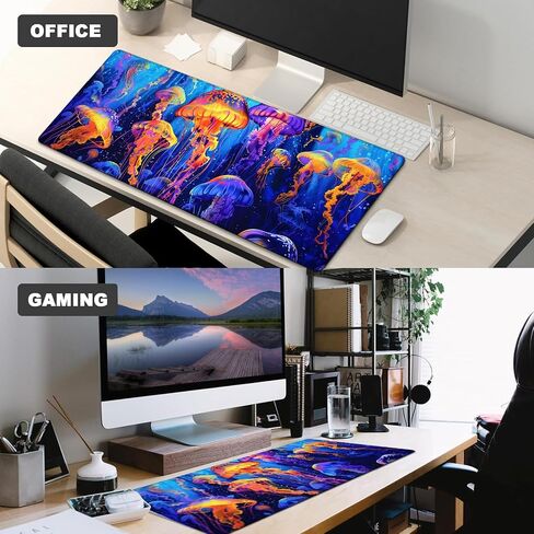 Nautical Jellyfish Gaming Mouse Pad,12x31.5in Non-Slip Rubber Beach Ocean Desk Mat,Large Extended Mousepad for Office Home Laptop,Mice Pads Gifts,Game Lover Deskmat Decor (Blue) in Saudi Arabia