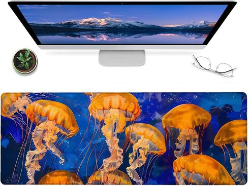 Nautical Jellyfish Gaming Mouse Pad,12x31.5in Non-Slip Rubber Beach Ocean Desk Mat,Large Extended Mousepad for Office Home Laptop,Mice Pads Gifts,Game Lover Deskmat Decor (Blue) in Saudi Arabia