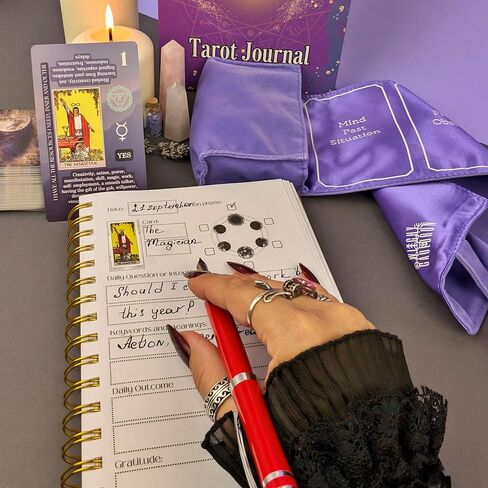مجموعة التعلم الساحرة Cauldron Tarot للمبتدئين: بطاقات التعلم للمبتدئين ، حامل الساتان ومجلة التارو للتخطيط الروحية (الأرجواني) in Kuwait