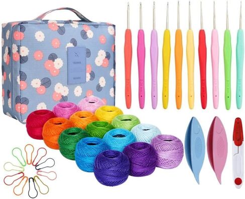 Lewhoo Crochet Kits for Beginner Adults, All Inclusive Crochet Set with 9 Size Crochet Hooks, Afghan Crochet Needles 2.0-6.0mm, 1136 Yards Yarn Skeins Balls,Knitting Kits Storage Organizer in Saudi Arabia