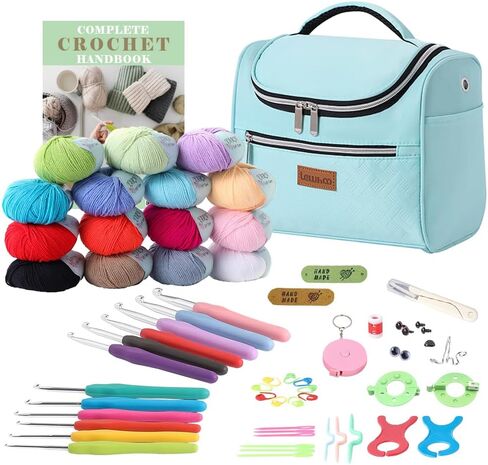 Lewhoo Crochet Kits for Beginner Adults, All Inclusive Crochet Set with 9 Size Crochet Hooks, Afghan Crochet Needles 2.0-6.0mm, 1136 Yards Yarn Skeins Balls,Knitting Kits Storage Organizer in Saudi Arabia