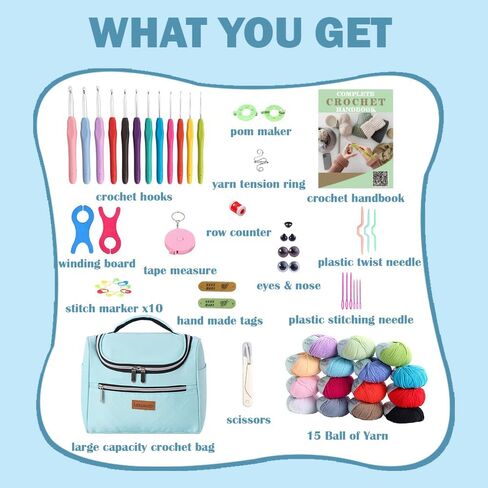 Lewhoo Crochet Kits for Beginner Adults, All Inclusive Crochet Set with 9 Size Crochet Hooks, Afghan Crochet Needles 2.0-6.0mm, 1136 Yards Yarn Skeins Balls,Knitting Kits Storage Organizer in Saudi Arabia