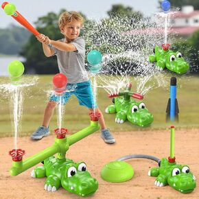 4-in-1 Whale Water Sprinkler Baseball مجموعة للأطفال ، لعبة المياه الصيفية مع 3 طائرات ، 4 كرات ولعبة إطلاق الصواريخ ، رشاشات الأطفال مع رشاشات دوارة 360 درجة ، ألعاب المياه الخارجية لمدة 3 سنوات من العمر 3+ سنوات in Kuwait