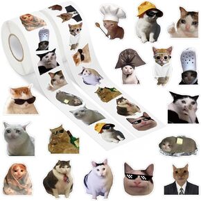 Cat Meme Roll Stickers - 2 Rolls 1000pcs Cute Cats Decal for Women Men, Pet Kitten Party Vinyl Sticker Decoration, Funny Animal Decal Label Decor Supplies for Cup Scrapbook Bottle Laptop in Saudi Arabia
