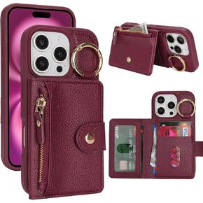 بالنسبة لـ iPhone 13 Pro Max Phone Case Wallet مع حامل البطاقة ، للحصول على محفظة Iphone 13 Pro Max Case مع Zipper مع Slot Kickstand Stand Case for Women and Man-Black in Kuwait