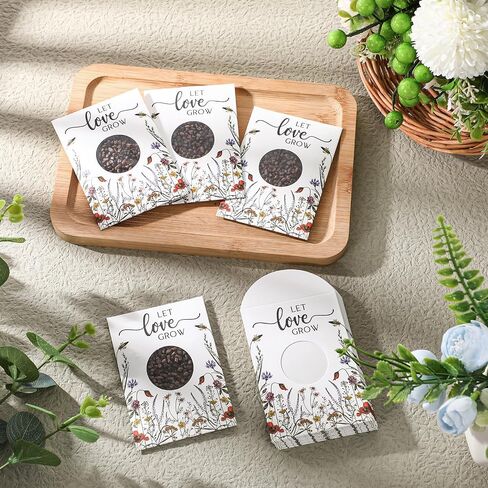 FUMETE 50 PCS حفل زفاف لصالح الضيوف دع الحب ينمو حزم البذور المظرف الأكبر Kraft Bag مع نافذة زهرة تخزين البذور قابلة للاستمتاع بحزم حفلات الزفاف دش الزفاف ، لا بذور in Saudi Arabia