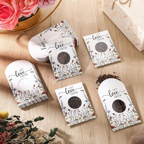 FUMETE 50 PCS حفل زفاف لصالح الضيوف دع الحب ينمو حزم البذور المظرف الأكبر Kraft Bag مع نافذة زهرة تخزين البذور قابلة للاستمتاع بحزم حفلات الزفاف دش الزفاف ، لا بذور in Saudi Arabia