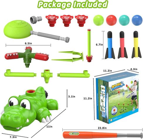 4-in-1 Whale Water Sprinkler Baseball مجموعة للأطفال ، لعبة المياه الصيفية مع 3 طائرات ، 4 كرات ولعبة إطلاق الصواريخ ، رشاشات الأطفال مع رشاشات دوارة 360 درجة ، ألعاب المياه الخارجية لمدة 3 سنوات من العمر 3+ سنوات in Kuwait