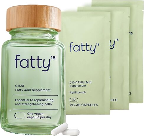 Fatty15 Pure C15:0 مكمل حمض البنتاديكانويك - 3 أضعاف الفوائد الخلوية لأوميجا 3 - مكمل طول العمر - يدعم صحة الأمعاء والكبد والكوليسترول - كبسولات صديقة للنباتيين، عدد 90 in Saudi Arabia