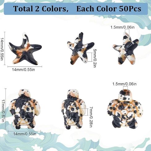 SUNNYCLUE 100PCS 2 Styles Purple Turquoise Beads Turtle Starfish Beads Summer Hawaii Ocean Animal Sea Life Lucky Gemstone Loose Spacer Beads Bulk for Jewelry Making Beading Kit Bracelets Craft Supply in Saudi Arabia