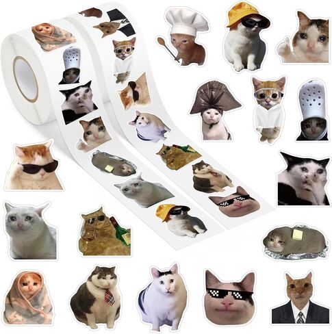 Cat Meme Roll Stickers - 2 Rolls 1000pcs Cute Cats Decal for Women Men, Pet Kitten Party Vinyl Sticker Decoration, Funny Animal Decal Label Decor Supplies for Cup Scrapbook Bottle Laptop in Saudi Arabia