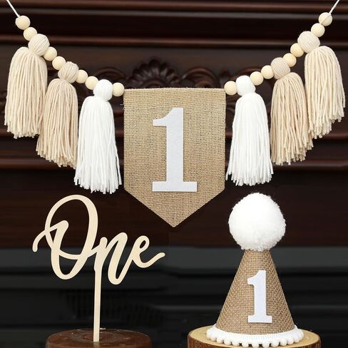 Handmade Boho 1st Birthday High Chair Banner Boho 1st Birthday Hat Decorations Party For Girl Baby Shower Brown Wall Hangings Decorative For Kids Bedroom in Saudi Arabia