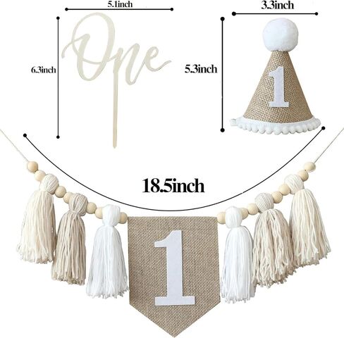 Handmade Boho 1st Birthday High Chair Banner Boho 1st Birthday Hat Decorations Party For Girl Baby Shower Brown Wall Hangings Decorative For Kids Bedroom in Saudi Arabia