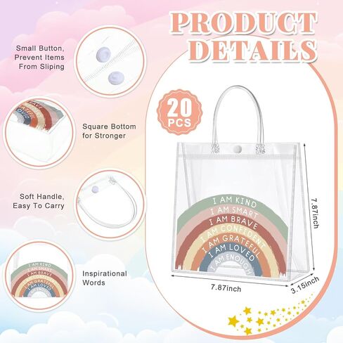 Dansydaisy 20 PCS هدايا ملهمة للنساء للنساء Clear PVC شكرًا لك حقائب الهدايا القابلة لإعادة الاستخدام مع مقابض لحفل زفاف عيد الأم 7.87 × 7.87 بوصة (أنت مدهش تذكر ذلك) in Kuwait