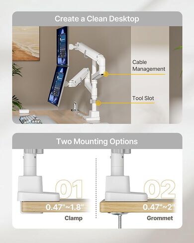 Montek 17-57 بوصة ذراع شاشة Ultrawide المزدوجة المزدوجة لشاشة تصل إلى 59.4 رطل ، وقصة شاشة قابلة للتكديس قابلة للتكديس من الألومنيوم in Kuwait