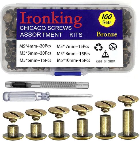 100Sets M5 Chicago Screws Leather Rivets Assorted Metal Fasteners Buttons Screw Rivets， for Leather Craft Decorate and Repair Belts Bags Shoes Purse (SilverM5*4,5,6,7,8,10) in Saudi Arabia