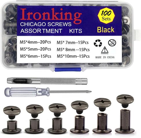 100Sets M5 Chicago Screws Leather Rivets Assorted Metal Fasteners Buttons Screw Rivets， for Leather Craft Decorate and Repair Belts Bags Shoes Purse (SilverM5*4,5,6,7,8,10) in Saudi Arabia