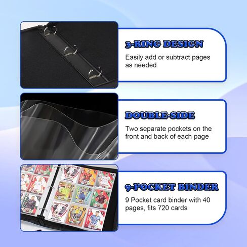 CARD Binder with Sleeves - Card Card Binder Holder متوافق مع بطاقات تداول TCG ، ألبوم تخزين البطاقات مع ZIPPER for Boys Girls Girls Holding ما يصل إلى 900 بطاقة in Kuwait