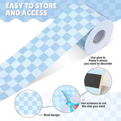 Zonon 65 Feet Lavender Checkerboard Bulletin Board Border Decorative Straight Wavy Rolled Border Trim Borders Classroom Back to School Decor in Saudi Arabia