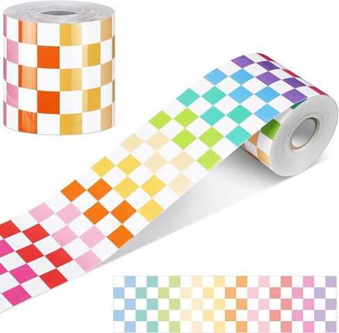Zonon 65 Feet Lavender Checkerboard Bulletin Board Border Decorative Straight Wavy Rolled Border Trim Borders Classroom Back to School Decor in Saudi Arabia