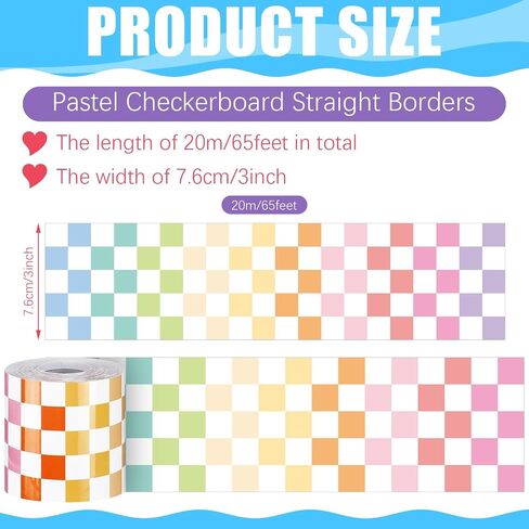 Zonon 65 Feet Lavender Checkerboard Bulletin Board Border Decorative Straight Wavy Rolled Border Trim Borders Classroom Back to School Decor in Saudi Arabia