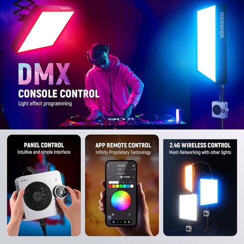 Neewer 115W LED Video Light ، استوديو RGB Light Mat Kit مع تطبيق Softbox/2.4G/DMX Control 2500K-10000K 14700LX/0.5M CRI96+، إضاءة المفاتيح لتسجيل فيديو دفق التصوير الفوتوغرافي ، FL100C in Kuwait