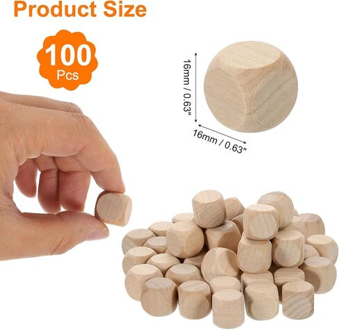 uxcell 100 Pcs Blank Wooden Dice, 12mm/0.47inch Unfinished Wooden Cube Rounded Corners Square Block for DIY Craft Projects in Saudi Arabia
